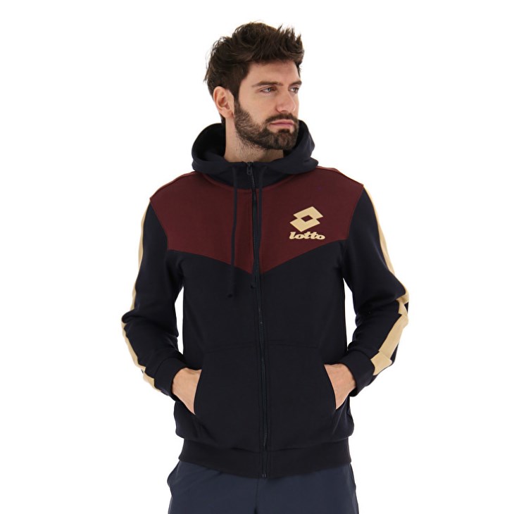 Sudadera con Capucha Lotto Athletica LG III Zip FZ HD FL Hombre Negras Rojas Oscuro | XS035263Q3