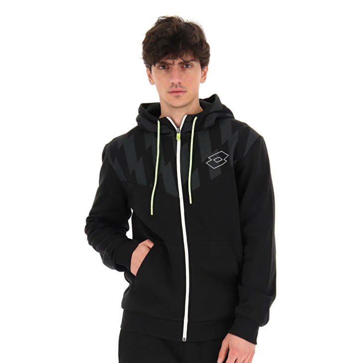 Sudadera con Capucha Lotto Logo VI Zip FZ HD FL Hombre Negras | EJ990649L8